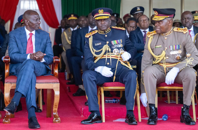 A file photo of President William Ruto, IG Douglas Kanja and DIG Gilbert Masengeli.